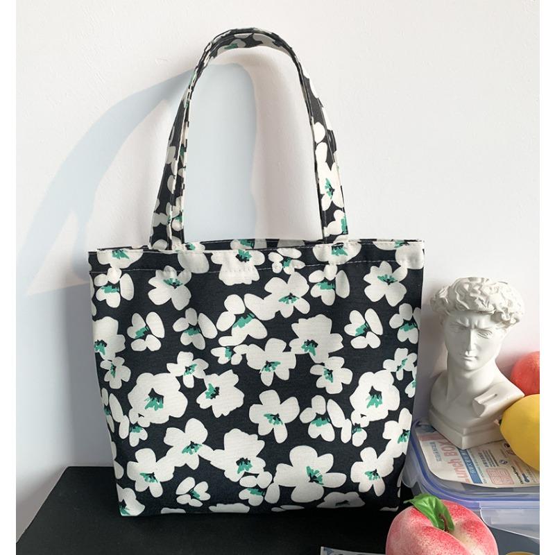 Floral Print Portable Polyester Hand Carry Lunch Tote Bag