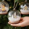 Lighted Christmas Tabletop Decor Glass Ball Ornament, LED Winter Snow Scene Wonderland Props Hanging Bauble with Reindeer Cabin for Tree Decorations