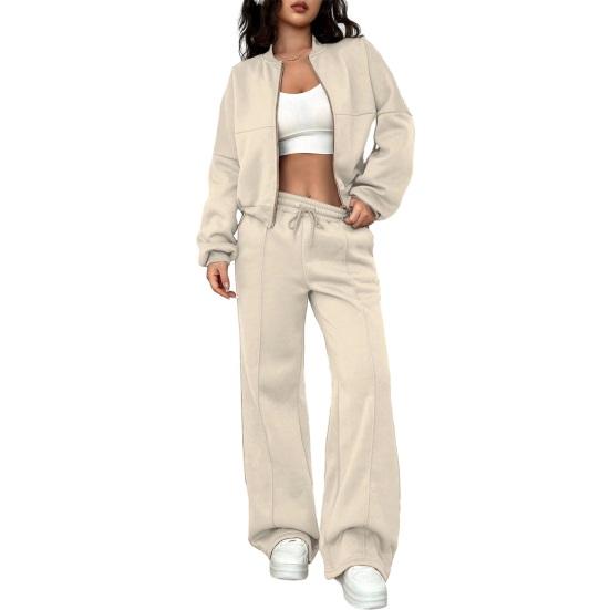 Women's 2 Piece Outfits Fall Casual Zip Up Tracksuit Long Sleeve Sweatshirt And Wide Leg Sweatpant Lounge Set