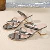 Fashion Square Heel Sandals Summer New Fashion Round Toe Open Toe Patent Leather Cross-Strap Non-Slip Kitten Heel Slippers