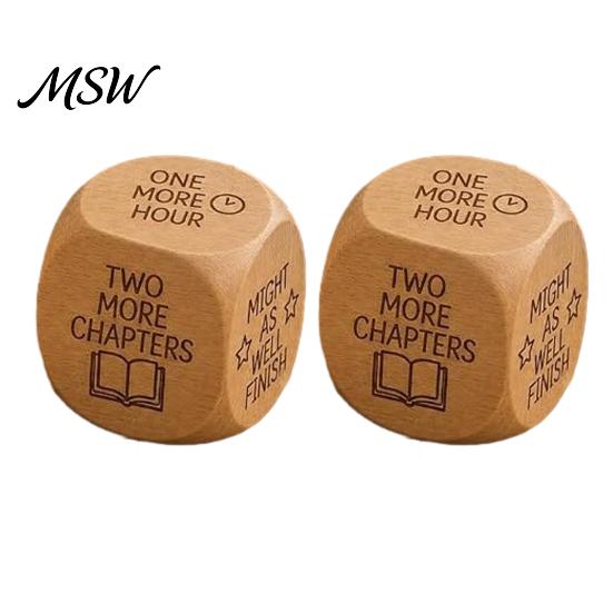 Natural Wood Reading Gift Wooden Decision Dice, 6-Sided Engraved Quotes Prompt, Library Habit Organizer Charm, Fun Companion Book Lover Dice