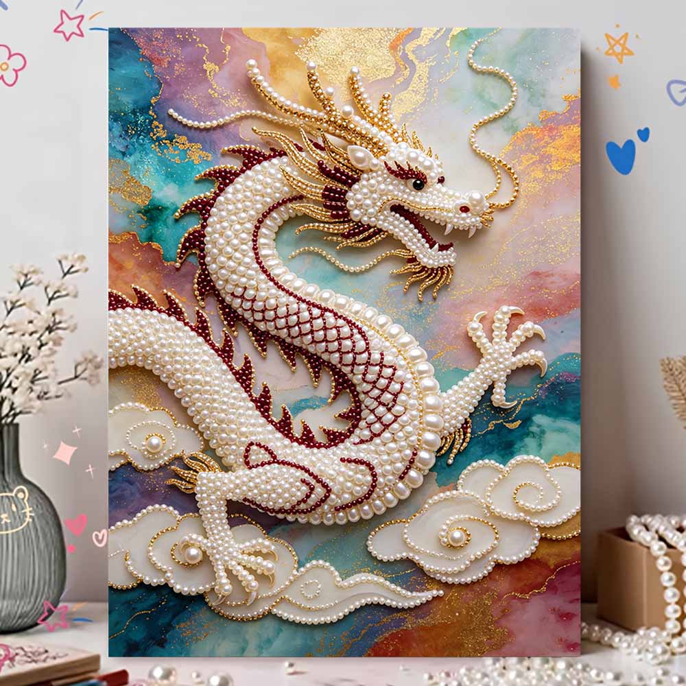 5D Round Pearl Painting Kit Majestic Dragon Pattern DIY Handmade Rhinestone Art Home Interior Decor Gift