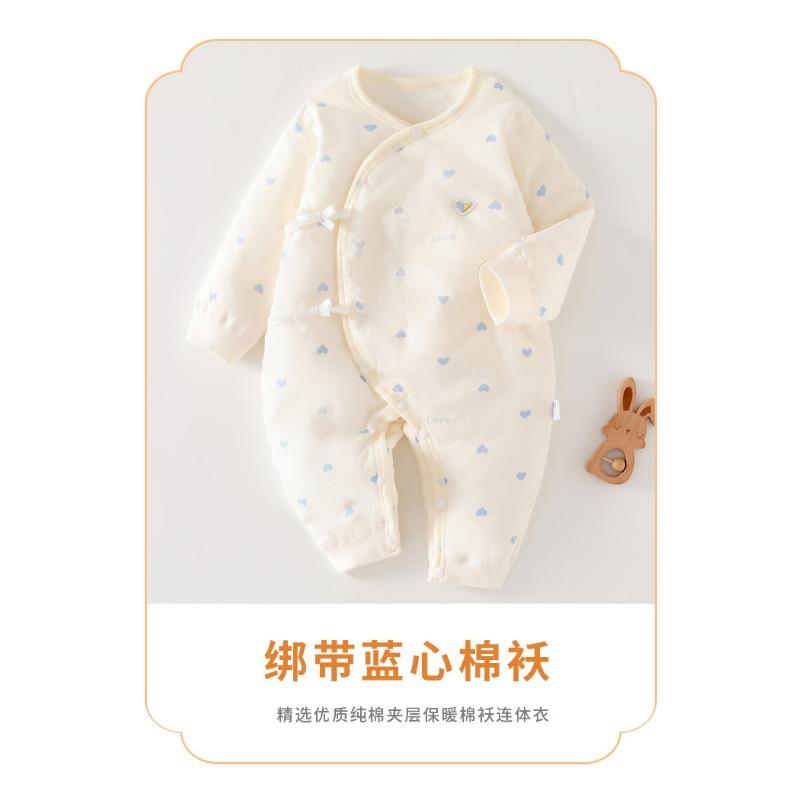 Newborn Baby Thick Padded Long Sleeve Lace Up Butterfly One Piece Cotton Romper