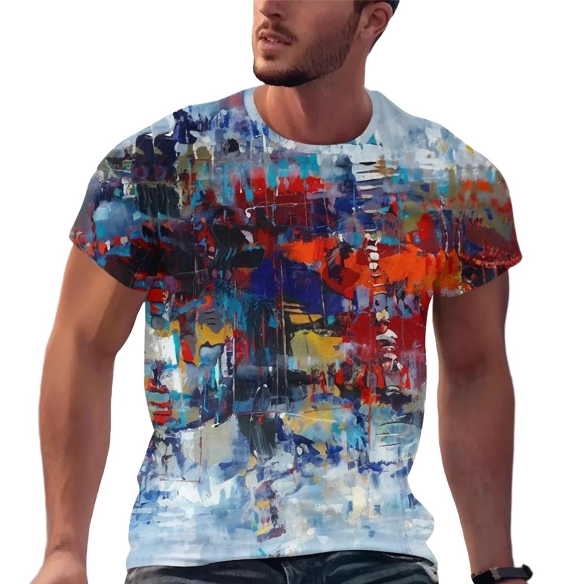 Men s round neck 3D printed short sleeved T-shirt for summer XS