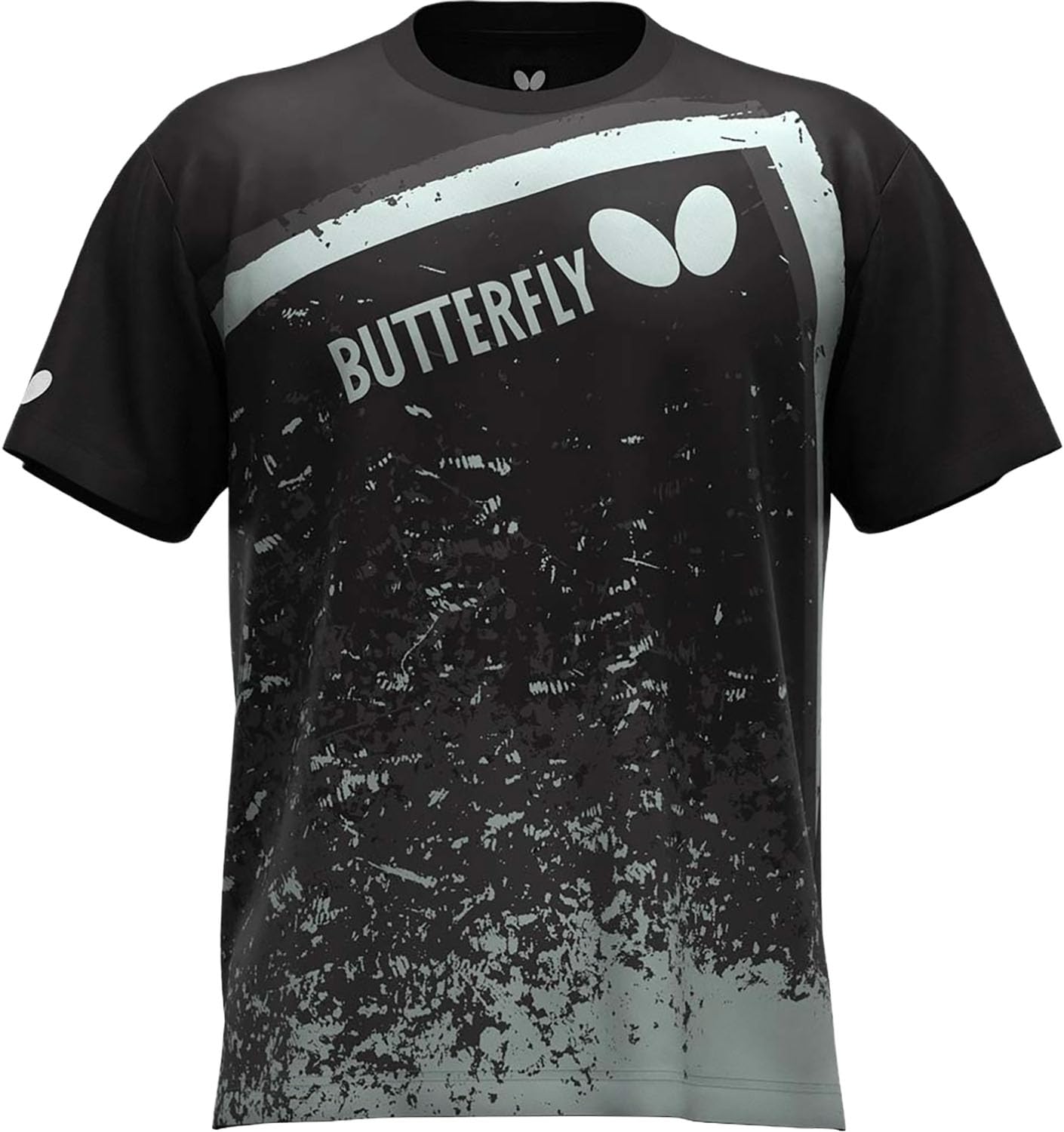 Butterfly Men's Black/Gray Table Tennis Brinka X Size 47910 Short-Sleeve T-Shirt, T-Shirt, Moisture-Wicking, Quick-Drying, Stretchable, Unisex, S,