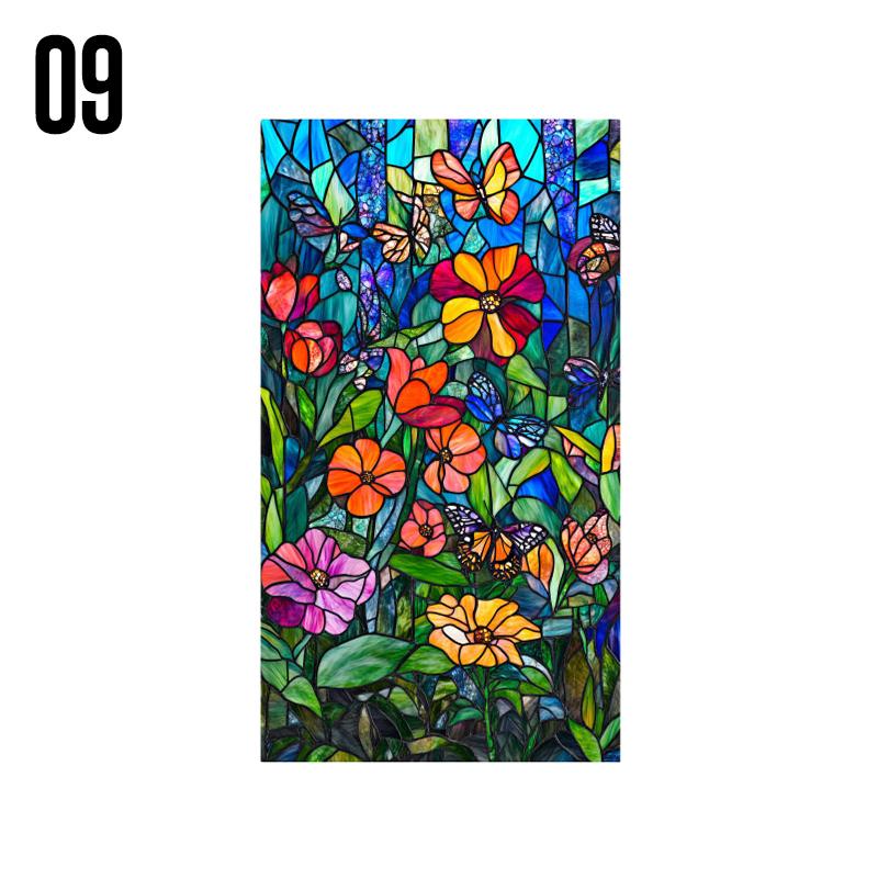

Retro Stained Painted Flower Art Printed Window Film Static Cling Glass Stickers Home Office Decor Opaque Privacy Film (as the picture,40x100cm)