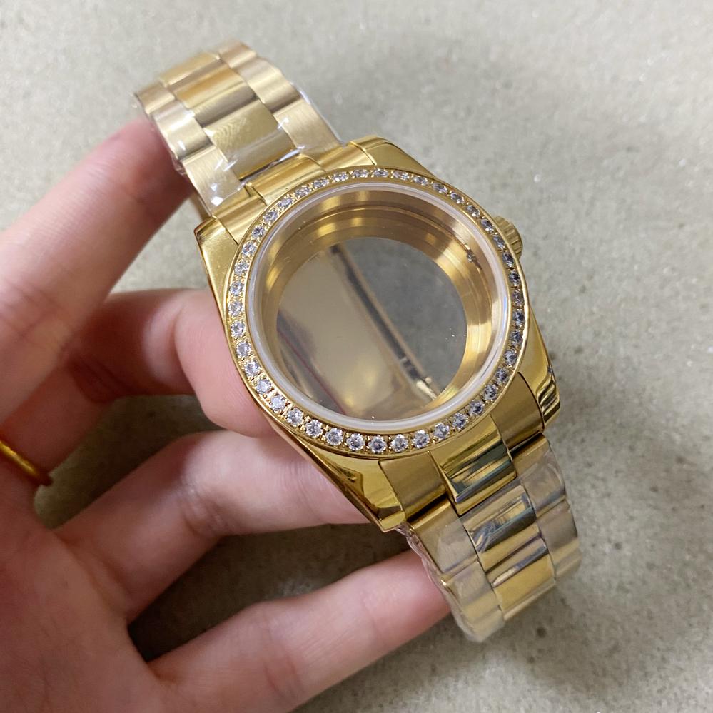 

36mm PVD Gold Watch Case Sapphire Glass Stainless Steel Strap Multiple Styles Watches Accessories for NH35 NH36 4R Movement 36MM