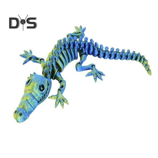 

3D Printed Skeleton Crocodile Figurine Movable Joints Bone Crocodile Figure Articulated Animal Model Toy Home Office Desktop Decoration Ornament 20cm синий