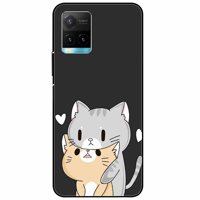 Für vivo Y33s Hülle Y 33s Silikon Weich Bemalt Katze Schwarze Hüllen für Vivo V2109 Y33S Rückseite TPU Hülle für VIVOY33s Cartoon