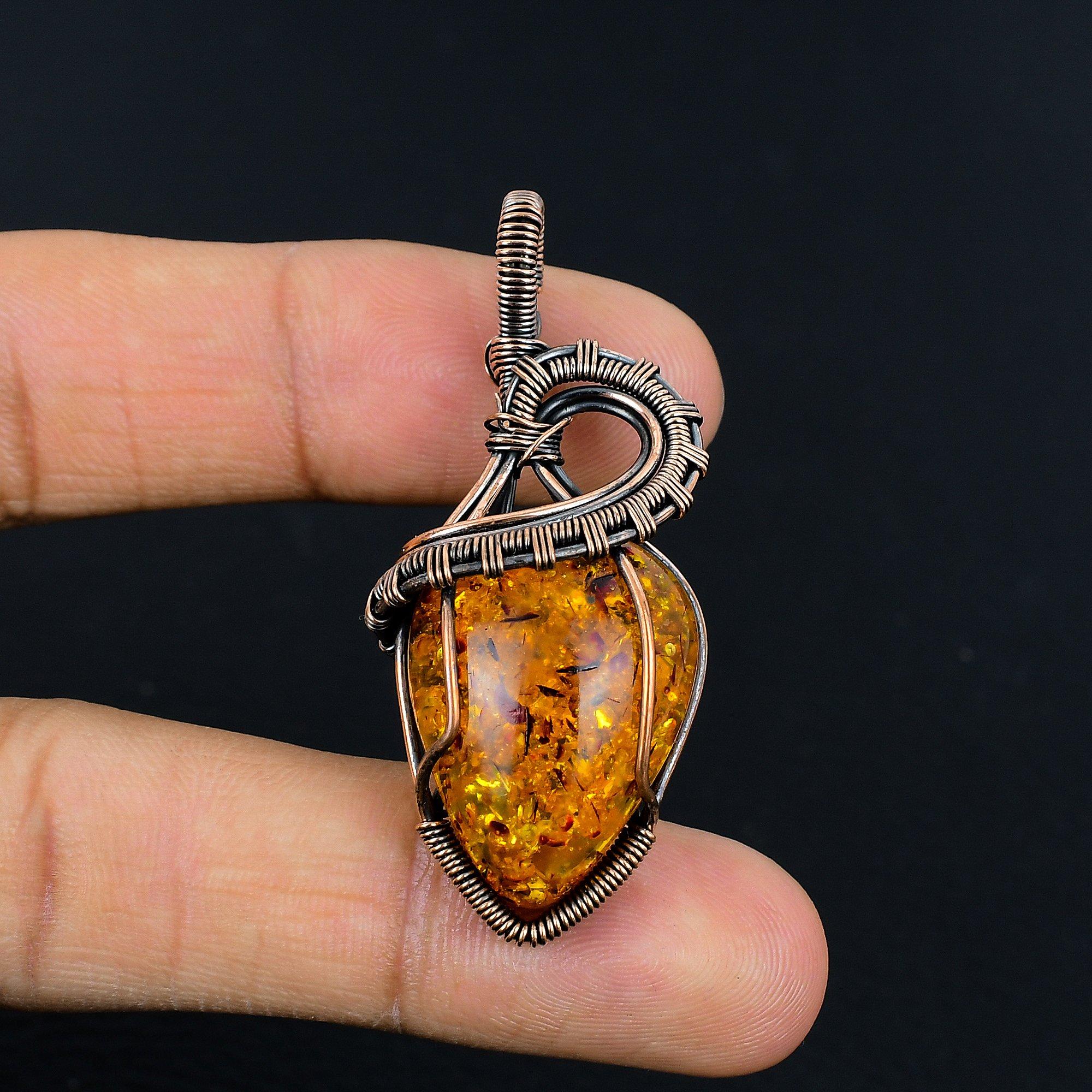 

Кулон из балтийского янтаря, ювелирное изделие из драгоценного камня, обернутое медной проволокой 999 пробы, кулон ручной работы ко Дню матери 2.55 Inches