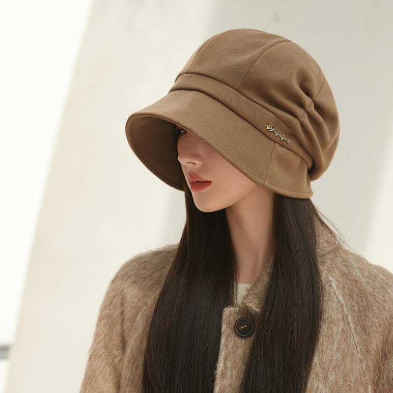 Korean Style New Style Octagonal Hat Fashionable High End Metal Label Pile Hat Autumn and Winter Thermal Basin Hat Trendy