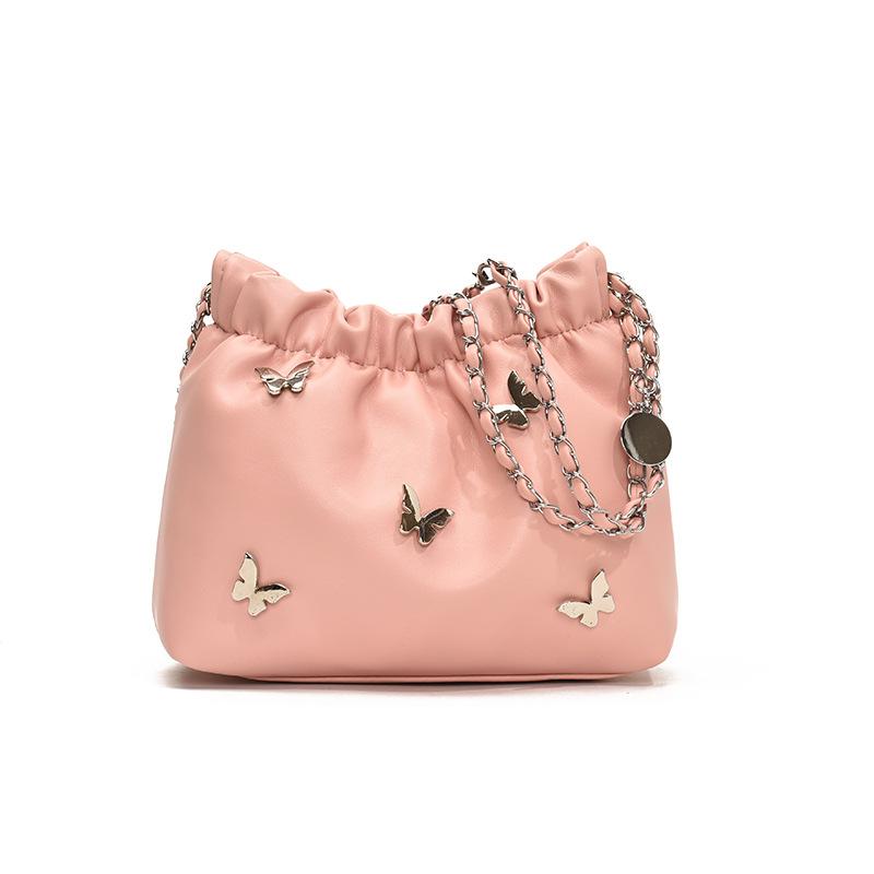 

Металлическая сумка-ведро с бантом женская весенне-летняя новая нишевая сумка на шнурке модная женская сумка легкая роскошь розовый