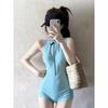 Womens One-Piece High-Waist Athletic Swimsuit 2026 Solid Color Quick-Dry Training Swimwear Pool Gym