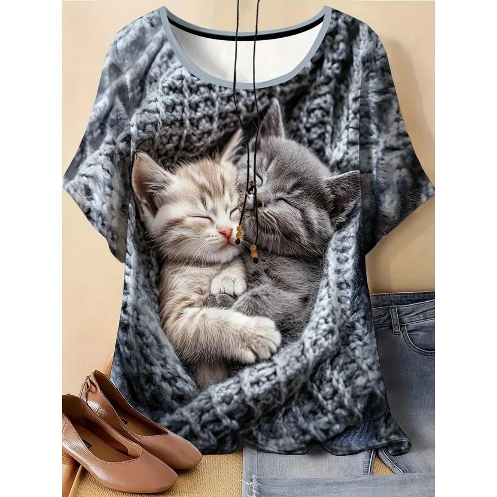 Summer Women T-shirt Creative 3D Printed Short Sleeved T-shirt Fashionable Comfortable Soft Breathable Large Loose T-shirt