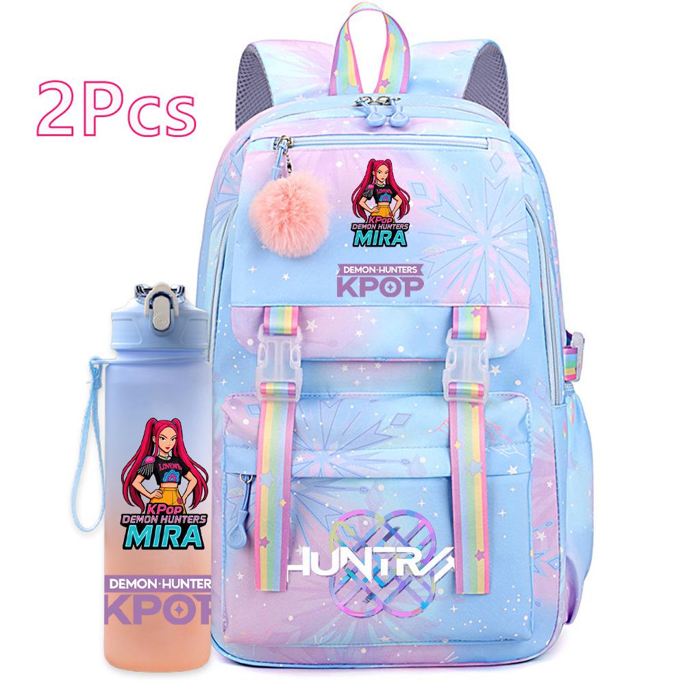 2 ks/sada Roztomilý Anime Kpop Potištěný Batoh s 750ml Lahví na Vodu Cestovní Taška s Velkou Kapacitou pro Dívku Teenagera Chlapce Školní Taška Dětský Dárek Mochila