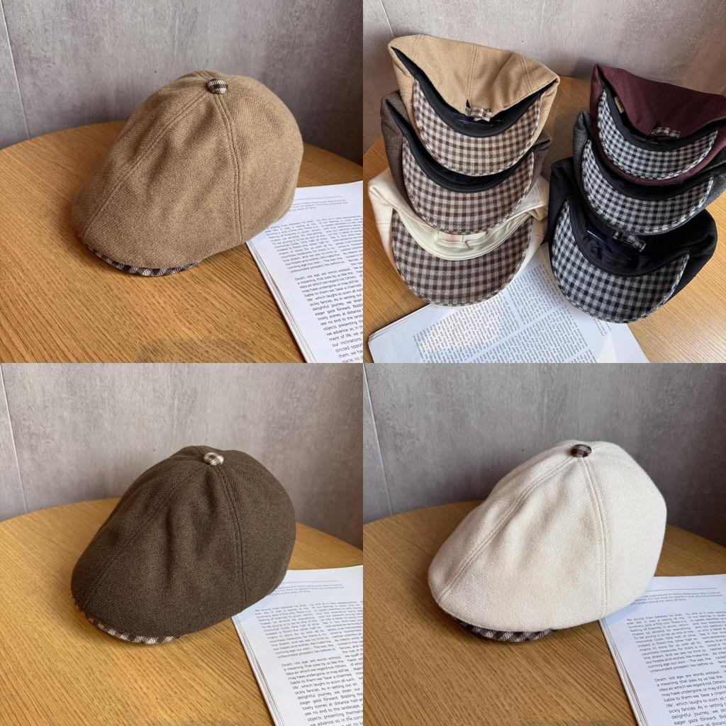 Japanese Coffee Checkered Newsboy Cap For Women With Breathable Wool Fabric For Autumn And Winter Fashion