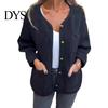 Round Neck Women Jacket Winter Single-breasted Cardigan Long Sleeves Outerwear with Pockets Warm Heat Retention OL Commuting Coat