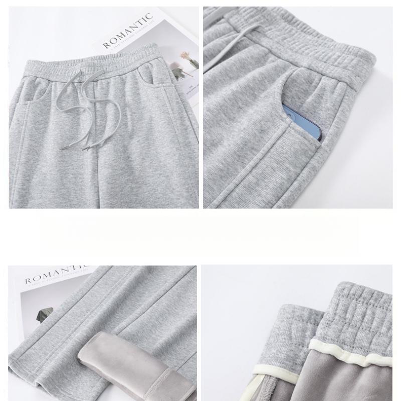 Narrow Straight Banana Pants for Women, Autumn and Winter Fleece-Lined New Style, Petite Casual Wide-Leg Pants, High-Waisted Plus Size Sweatpants