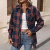 Women's Turn Down Collar Long Sleeve Flannel Oversized Casual Plaid Shirt Blouse