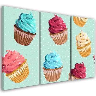 Three Piece Picture Canvas Print Cupcakes Sweets