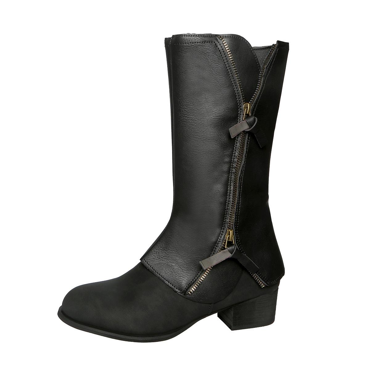 

Women Soft Leather Boots Wide Calf Autumn and Winter British Resume Work Side Zipper Women s Tassel Round Head Large Tenis 35 чёрный