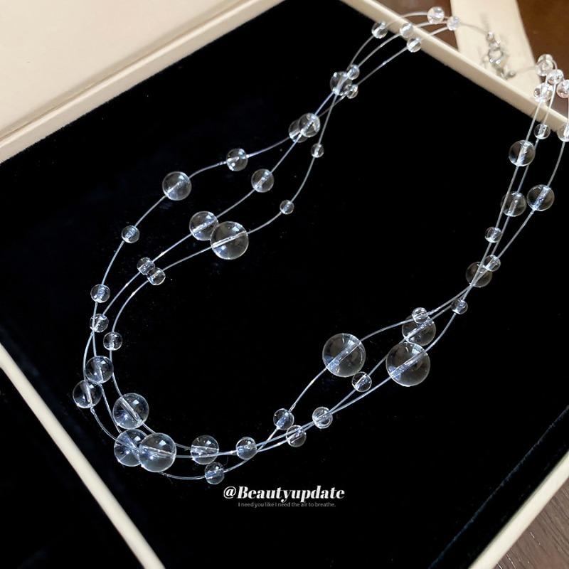 Irregular crystal beaded three-layer necklace, stylish and simple, versatile collarbone chain, personalized niche design, women's clothing