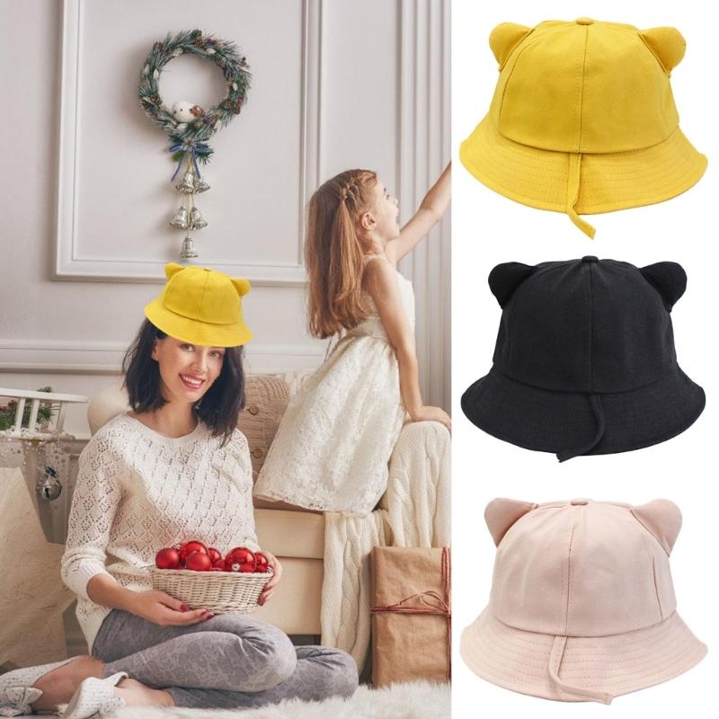 Cappello a secchiello in cotone con orecchie da gatto per adulti, cappello da pescatore per sport all'aperto, per guidare, andare in bicicletta, pescare, vacanze casual, cappello parasole