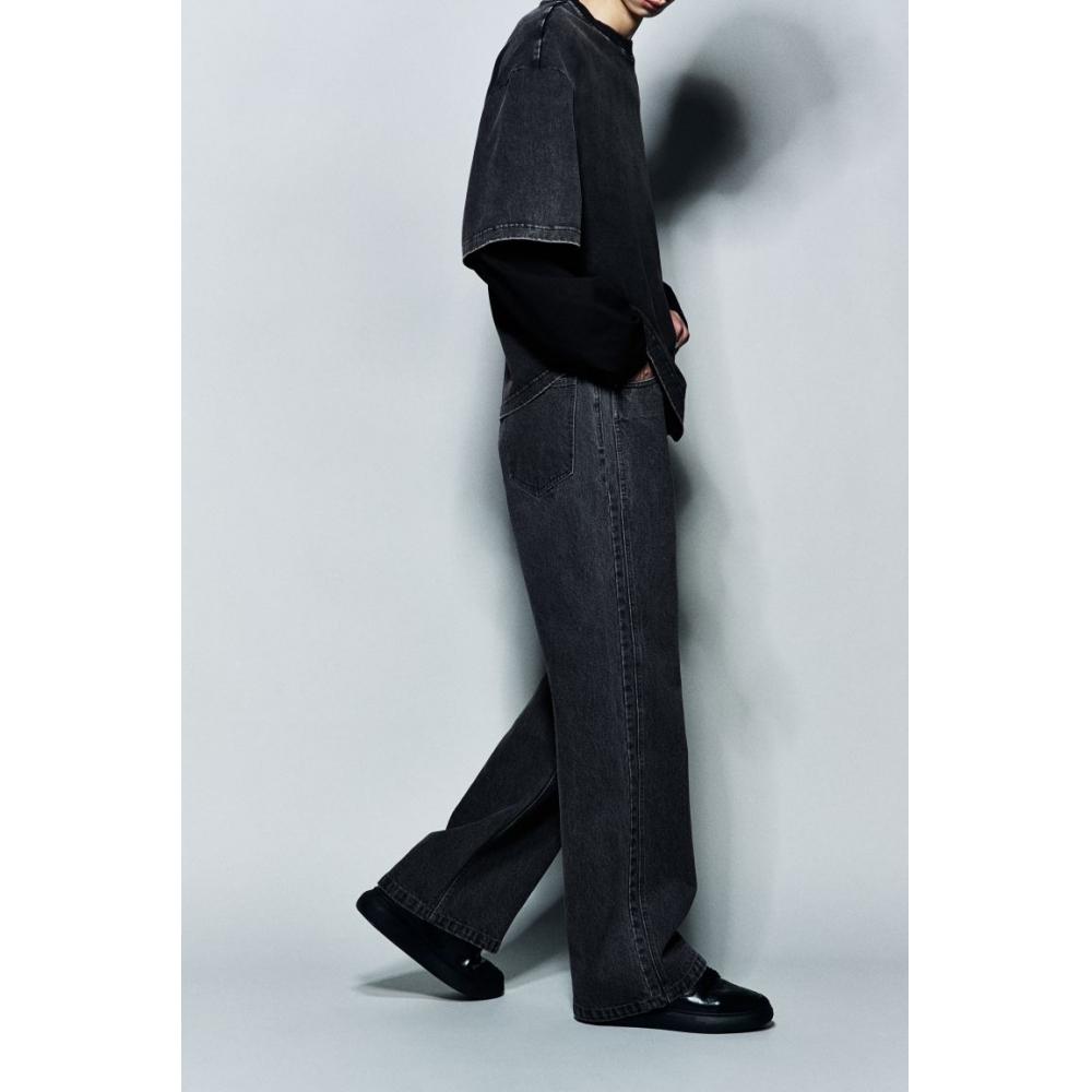 H M Wide Jeans Dark deniM Grey