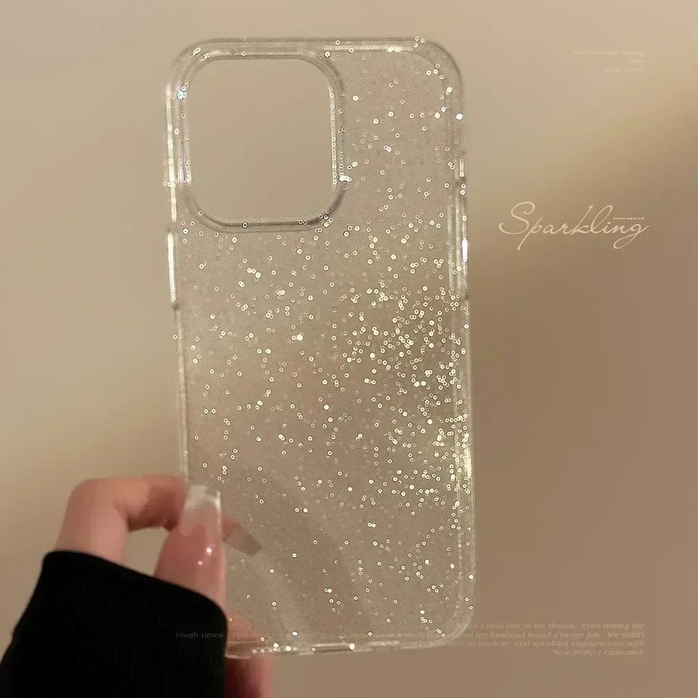 Luxury Transparent Glitter Bling Phone Case for IPhone 11 12 13 14 15 16 Pro Max XR XS X 7 8 Plus Sequin Clear Shockproof Cover