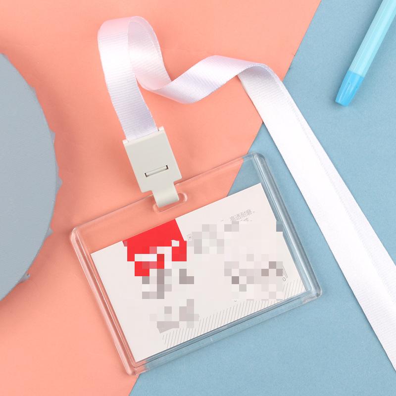 Fashion Acrylic Transparent Bus Cards Sleeve Employee Work Card Holder with Lanyard Work Card Cover Women Men Credit Card Holder