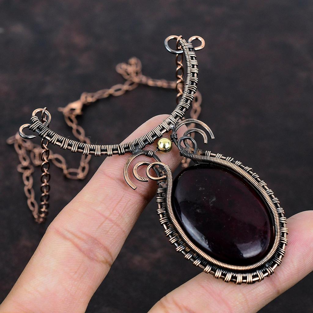 Roter Feuer Labradorit Kupfer Halskette Kupferdraht gewickelter Schmuck Handgefertigte verstellbare Halskette Edelsteinschmuck zum Geschenk Drahtwickel-Halskette