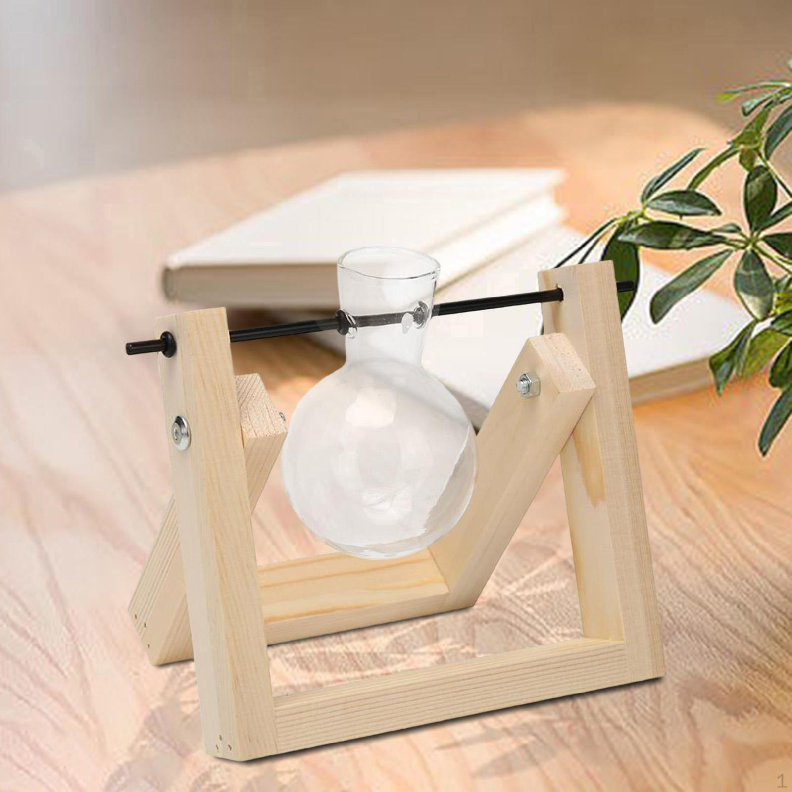 Bulb Vase Glass for Flowers Terrarium Jar er with Wooden Rack Stand Holders 1 Bulb Vase