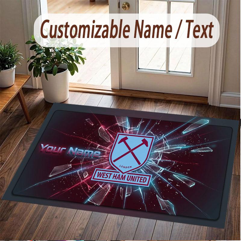 Custom Rug West Ham United football Pattern Print Name Text Soft Non‑Slip Floor Carpet for Home Indoor Decoration