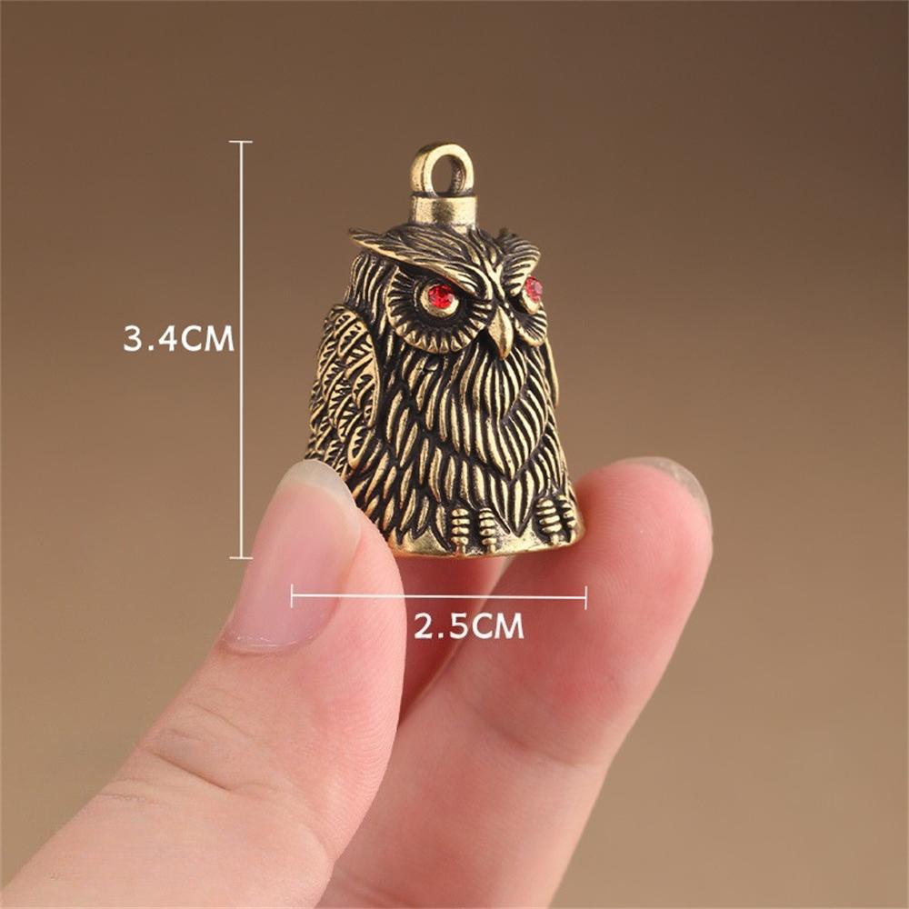Owl Brass Bell Hand Carving Vintage Crafts Good Luck Ornament for DIY Keychain Wind Chime Doorbell Home Decor Gift