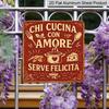 2D Flat, 1pc Italian Retro Metal Sign- Country Wall Art with Who Cooks with Love Will Be Happy- Frameless Home Decoration Kitchen, Garden, Cafe, Bar