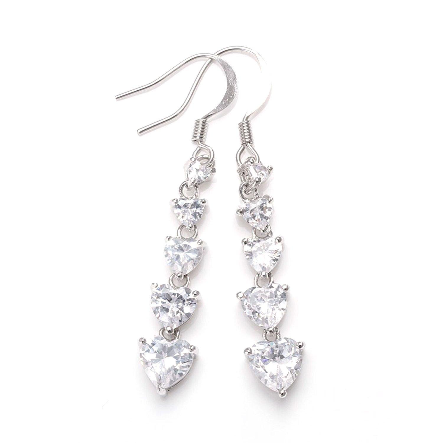 

Gift from New York Earrings for Dangling Long Platinum Heart Perfect for Gift Women, Earrings, Plated, Shape, Hypoallergenic, Women,