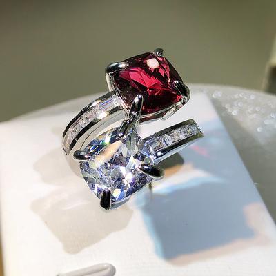 Silberner hochauflösender Prinzessschliff quadratischer Ring Mode rosa Zirkonium Moissanit Öffnungs Damenring Party Geburtstagsgeschenk