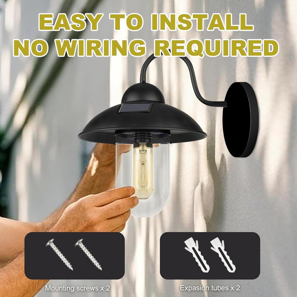 Upgraded Solar Gooseneck Wall Light, Waterproof Outdoor Sconce for Garage, Barn, Patio, Yard, Street
