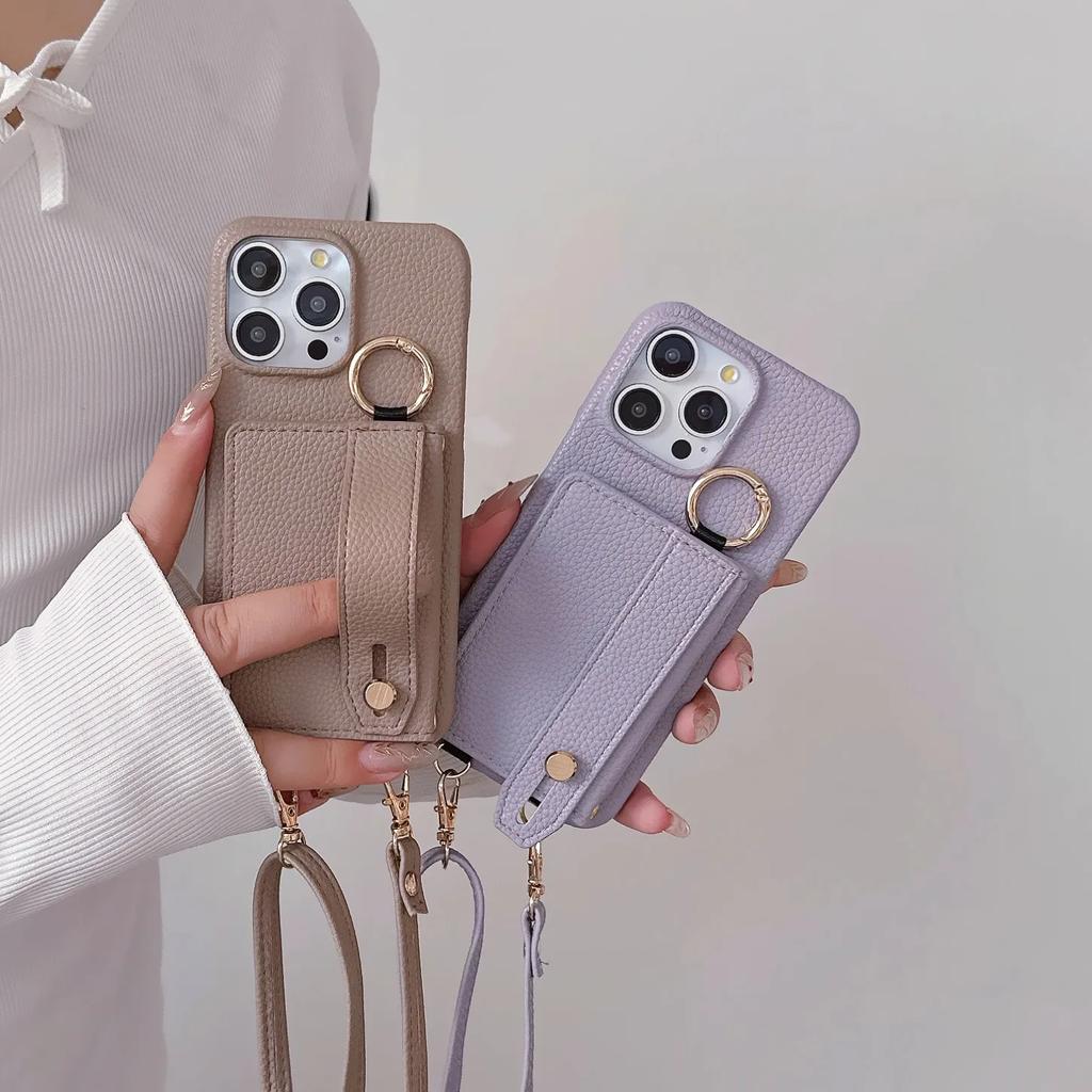Řemínek na zápěstí Crossbody pouzdro na telefon pro IPhone 15 14 12 11 Pro Max 13 Mini 15 14 Plus Peněženka s držákem na karty Kroužek Kožený kryt