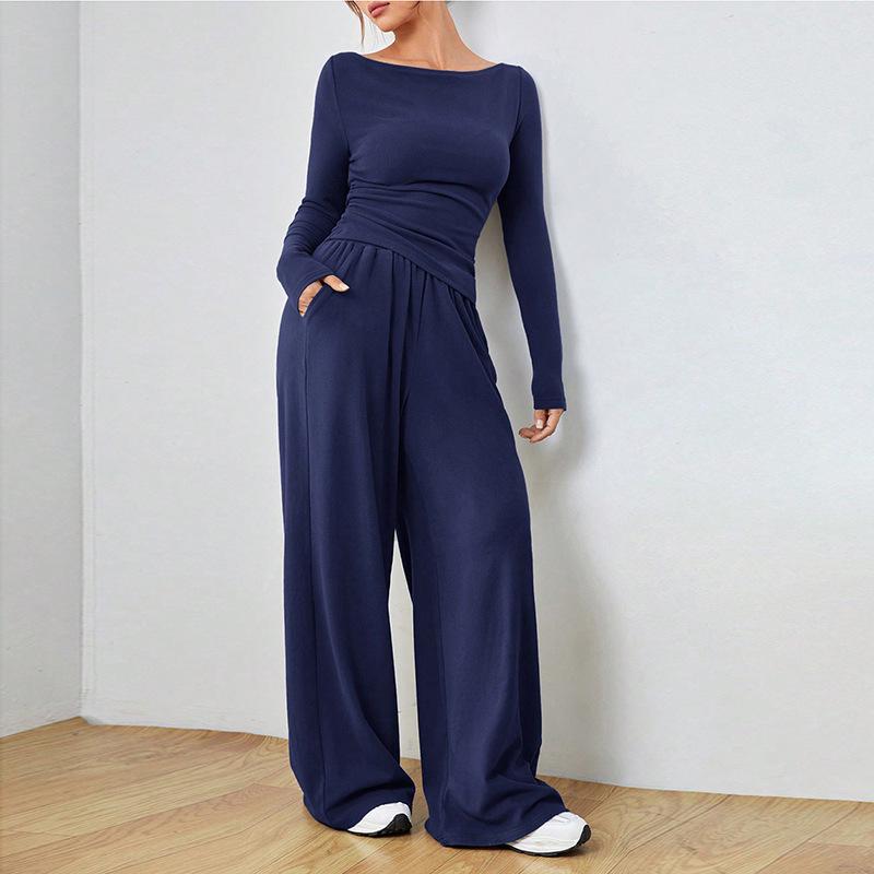 Loose Fit Women's Wide-Leg Pants Two-Piece Set - Soft, Stylish, Irregular Design