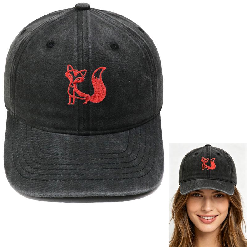 Tegneserie ræv broderet baseballkasket vasket retro dad hat til mænd og kvinder afslappet udendørskasket