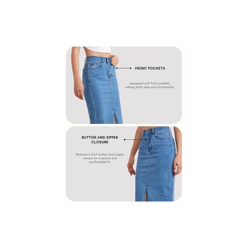 GRECIILOOKS Women Denim Cotton Western Midi Skirt Blue, X-Large S