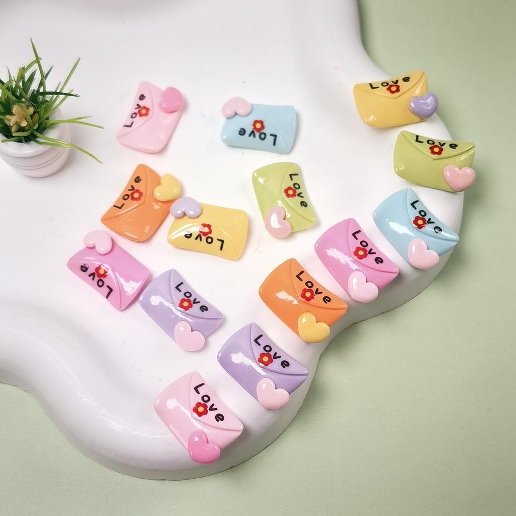 100pcs Valentine's Day Cute Love Heart Envelope Love Letter Resin Charms for Earrings Necklace Keychain Diy Jewelry Making