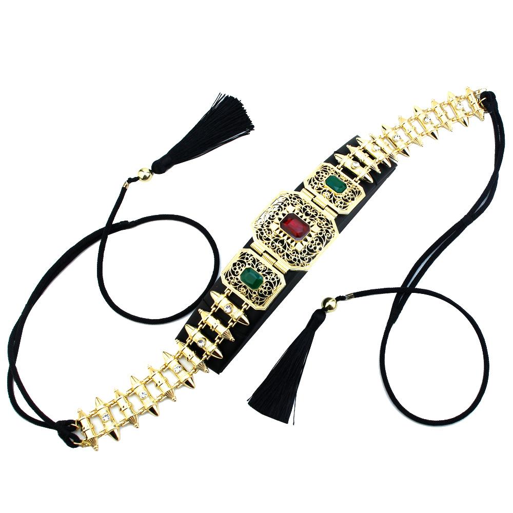 Schwarze Seilkette mit goldfarbenem Brautgürtel, Schmuck, Taillenkette, Fransen