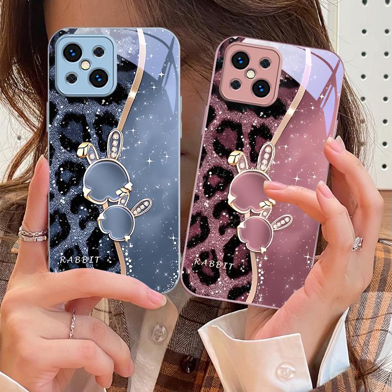 Leopard Cartoon Rabbit For Oppo Find X5 X8 Pro X3 Lite A72 58 73 54S F11 79 Reno 6 4Z 5G Nord N200 Tempered Glass Phone Case