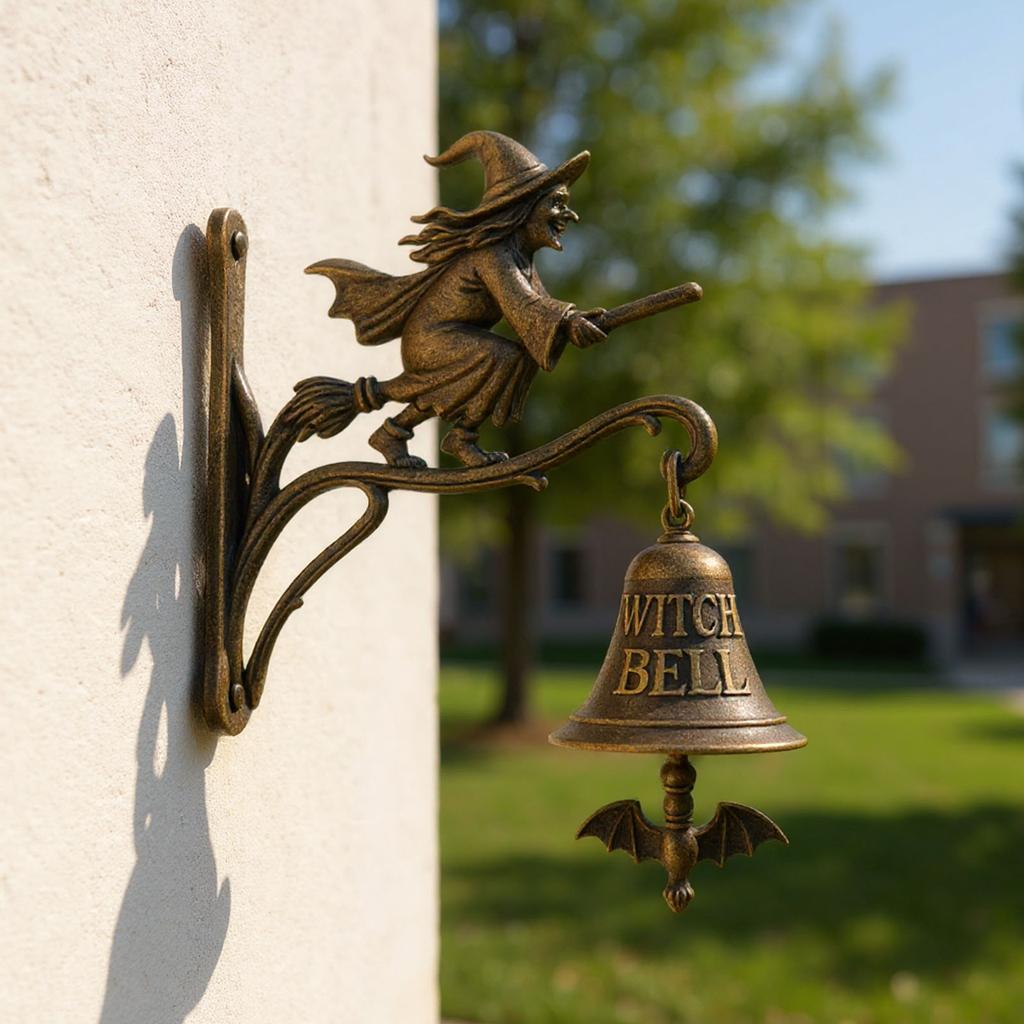 Vintage Witch Doorbell Multi-Purpose Halloween Witch Bells Wear Resist Broom-Riding Witch Bell for Front Doors Porch