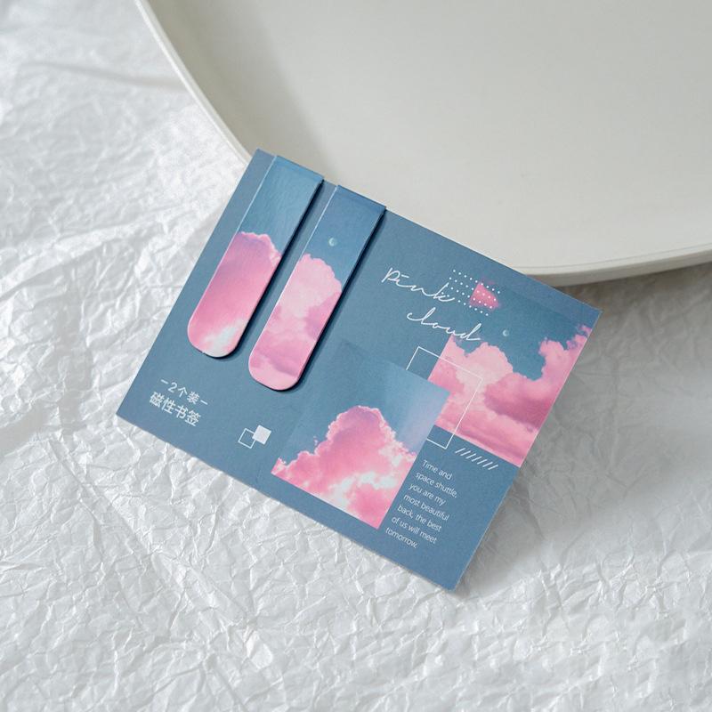 Lot de 2 signets magnétiques fantaisie, nuages, soleil et lune, pour étudiants, support de page de livre, articles de lecture, papeterie coréenne, fournitures de bureau