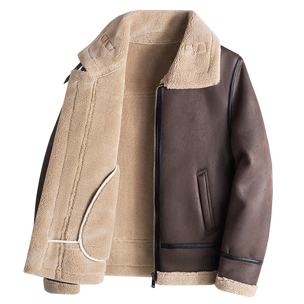 Jagd-Baumwolljacke für Herren im Winter Verdickt Pelz Integriert Jugend Motorrad-Lederjacke Lammfelljacke