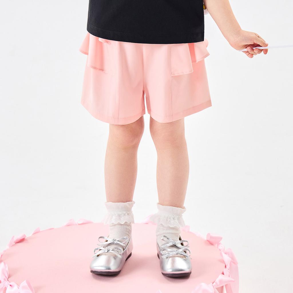 B. Duck Yellow Duck Children's Clothing with Ruffle Edge Design, Girls' Pink Casual Summer Shorts