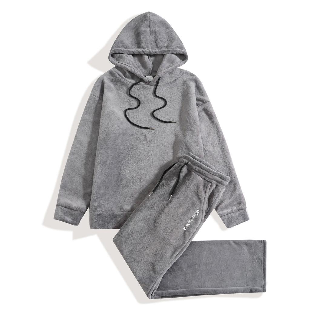 Men's Color Hooded Pullover Sweatshirt With Letter Printed Pants Set